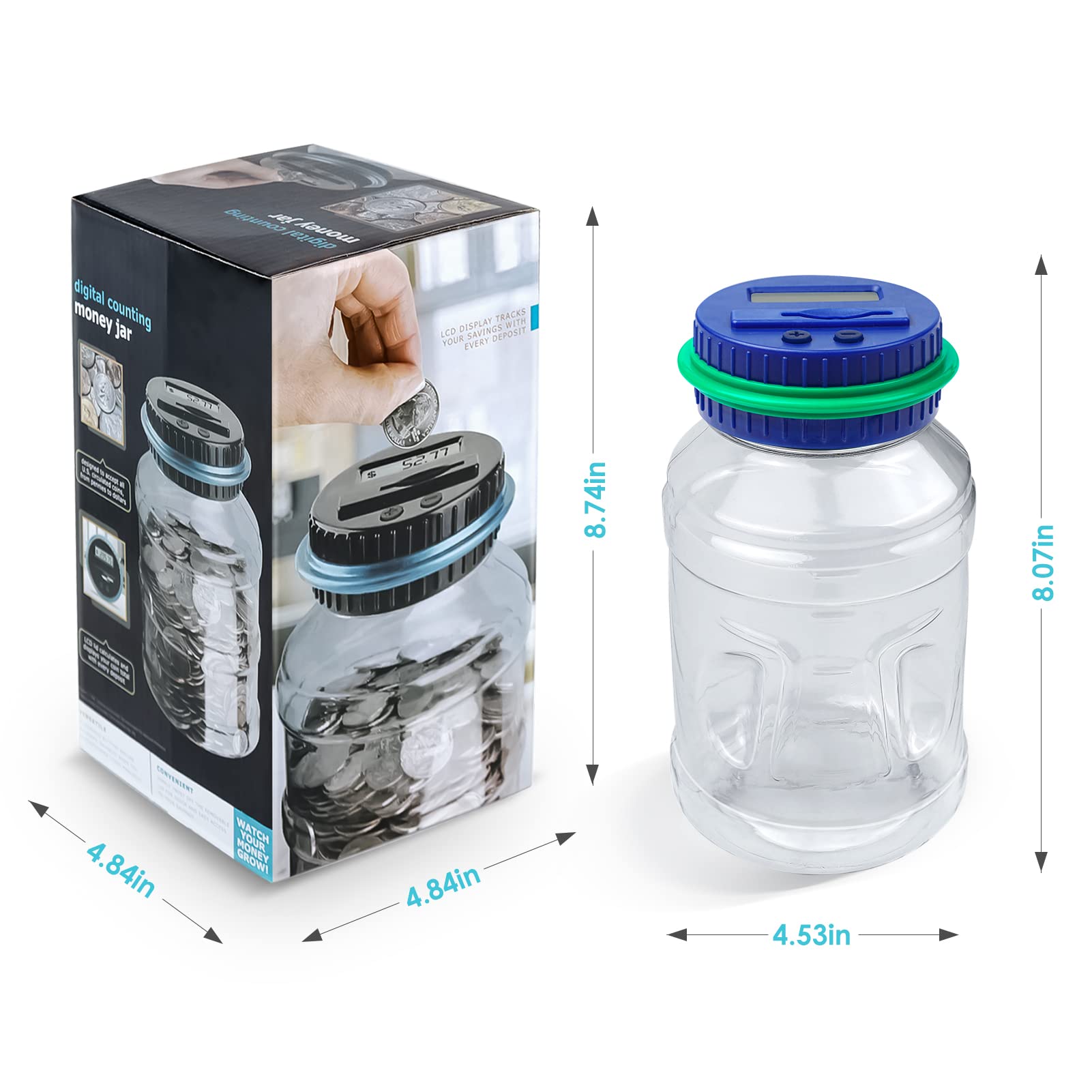 Vcertcpl 1.8L Digital Coin Counting Piggy Bank for Adults & Kids - Green
