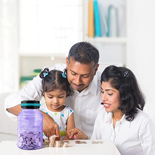 Vcertcpl Digital Coin Counting Piggy Bank, 1.8L Capacity, LCD Screen, Purple