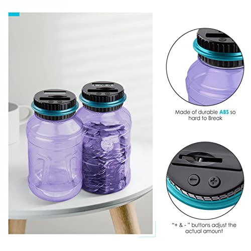 Vcertcpl Digital Coin Counting Piggy Bank, 1.8L Capacity, LCD Screen, Purple