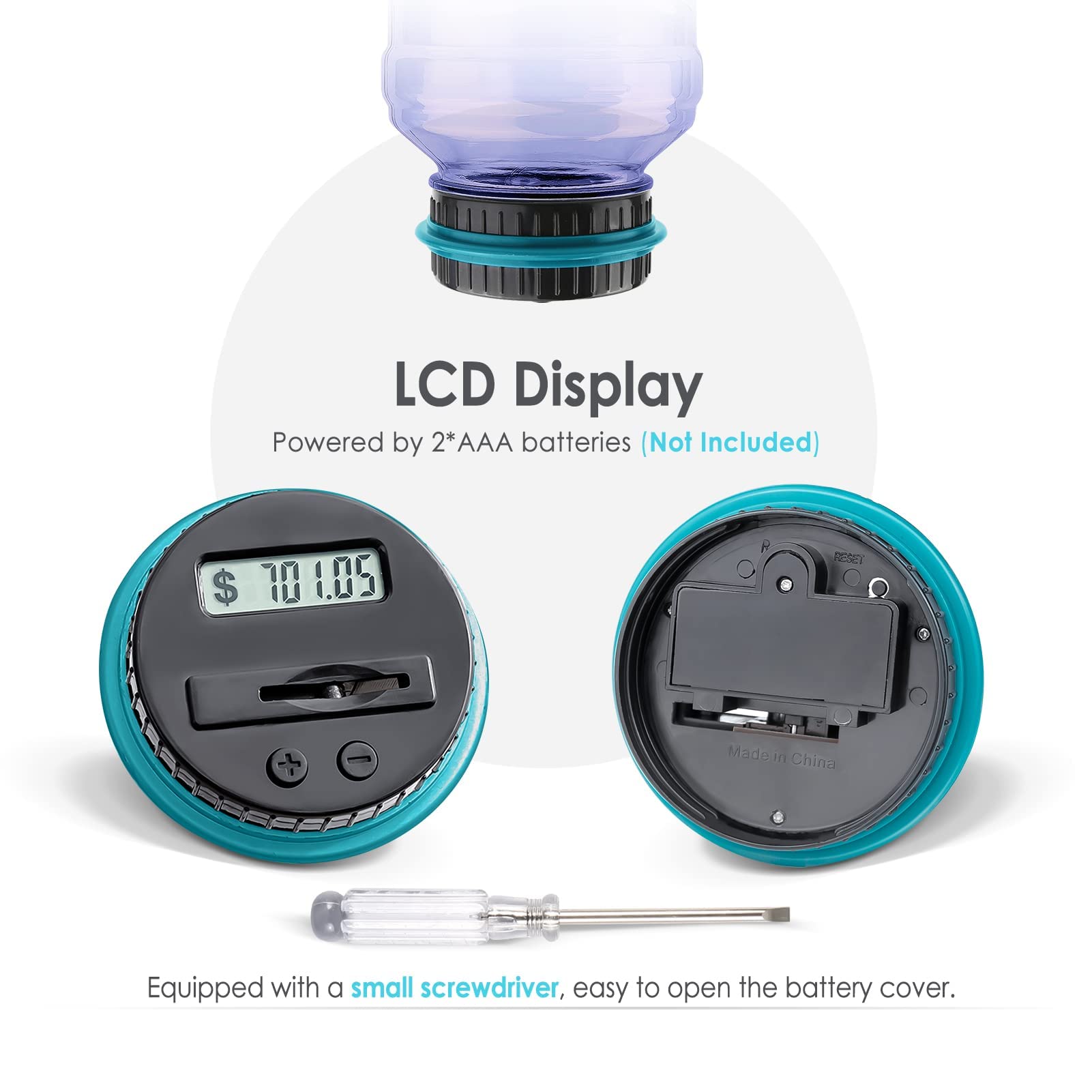 Vcertcpl Digital Coin Counting Piggy Bank, 1.8L Capacity, LCD Screen, Purple