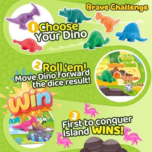 VConejo Dinosaur Dough Set with Board Game - 6 Dino Modeling Tools, 5 Playdough, Adventure Map & Dice for Kids Ages 3+