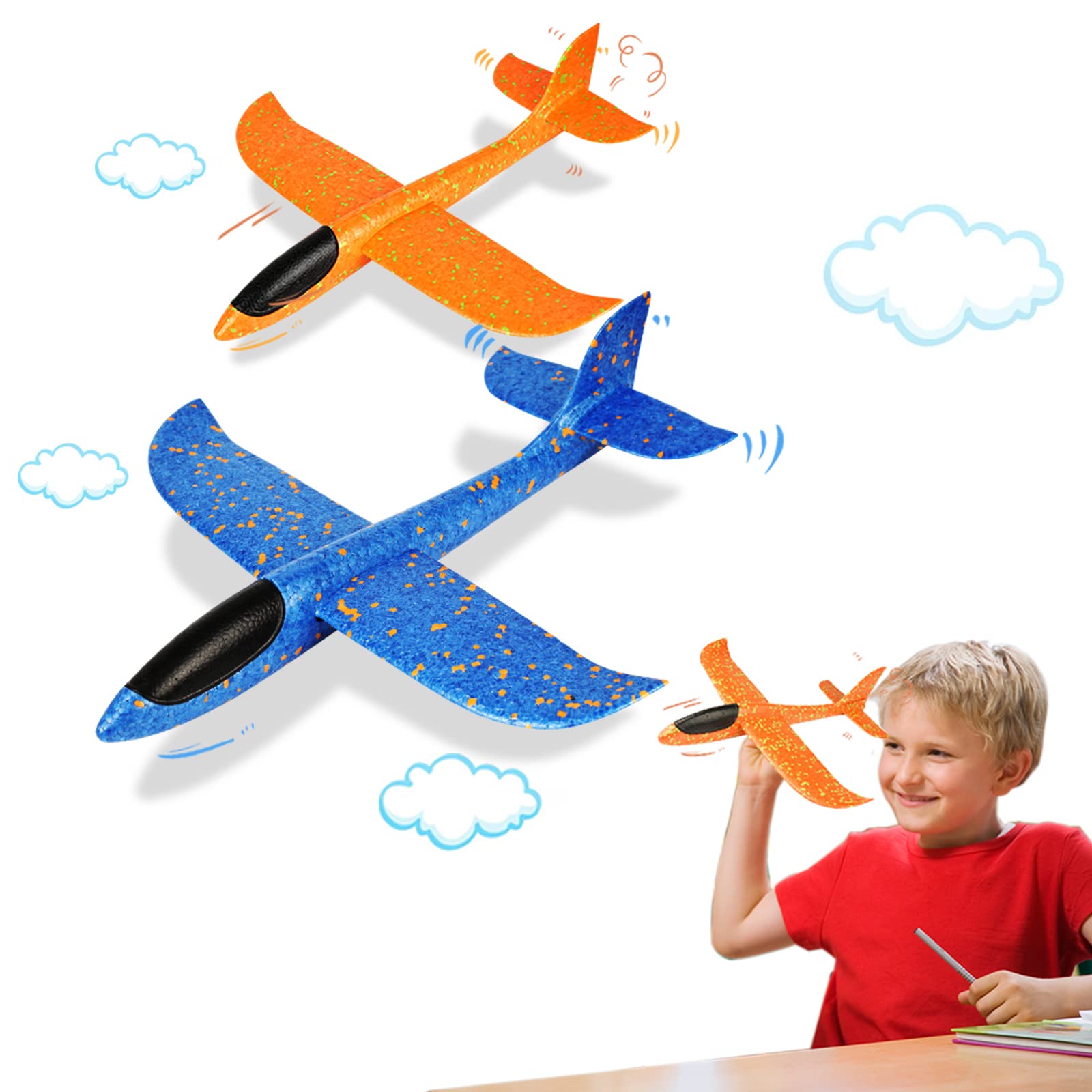 VCOSTORE 2 Pack Foam Airplanes for Kids – 13.3'' Hand Throwing Glider Planes, EPP Foam, Quick Assembly, Outdoor Toy for Ages 3-12