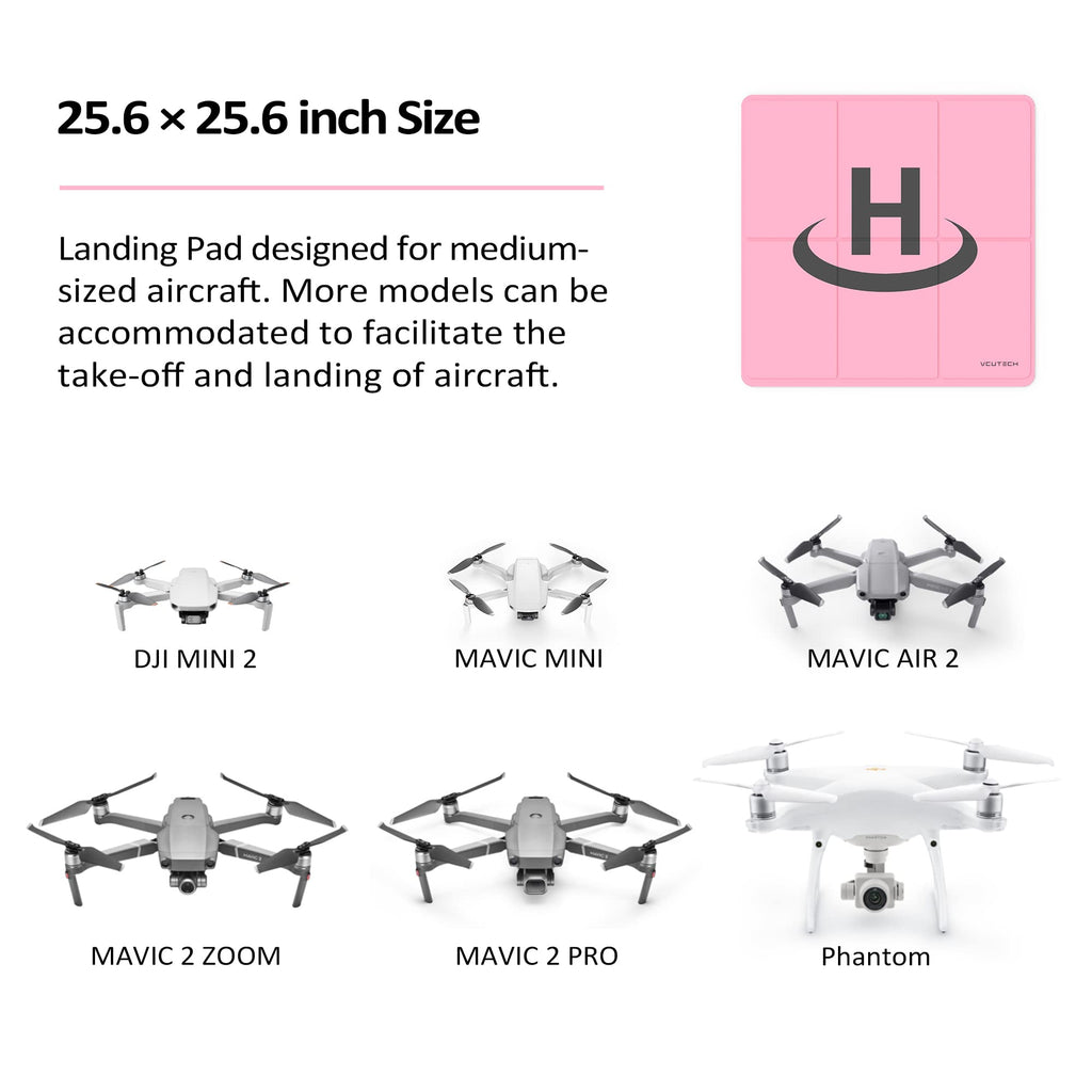 VCUTECH 25-Inch Weighted Drone Landing Pad – Waterproof PU PVC, Double-Sided, Portable for DJI Mini 3 Pro, Mavic 3, Air 2/2S, Mini 2, FPV, Avata (Pink)