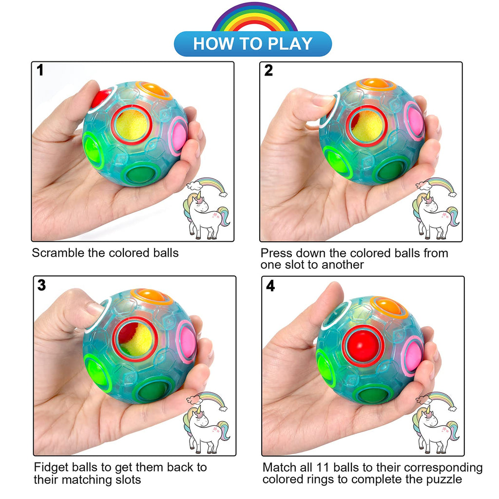 Vdealen Magic Rainbow Puzzle Ball 2-Pack - Brain Teaser Fidget Toy for Kids Teens Adults - Portable Stress Relief Toy