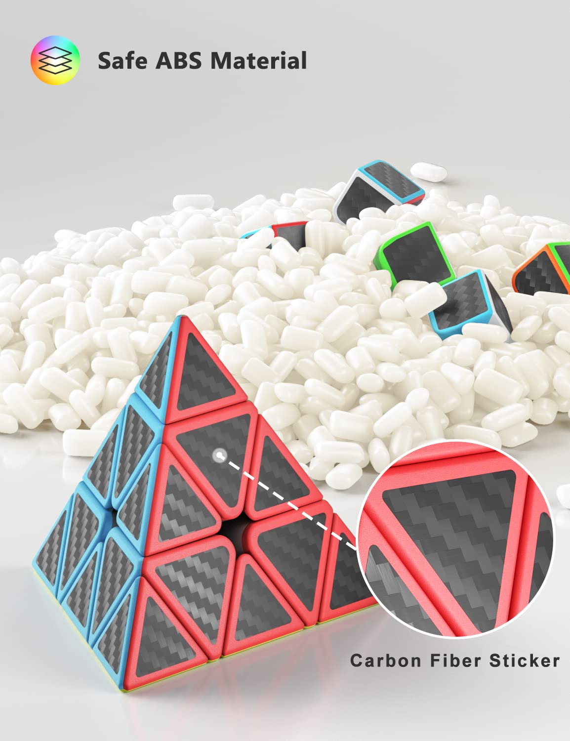 Vdealen Speed Cube Set – 2x2, 3x3 & Pyramid Carbon Fiber Puzzle Cubes