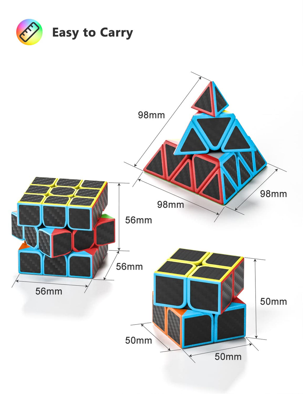 Vdealen Speed Cube Set – 2x2, 3x3 & Pyramid Carbon Fiber Puzzle Cubes