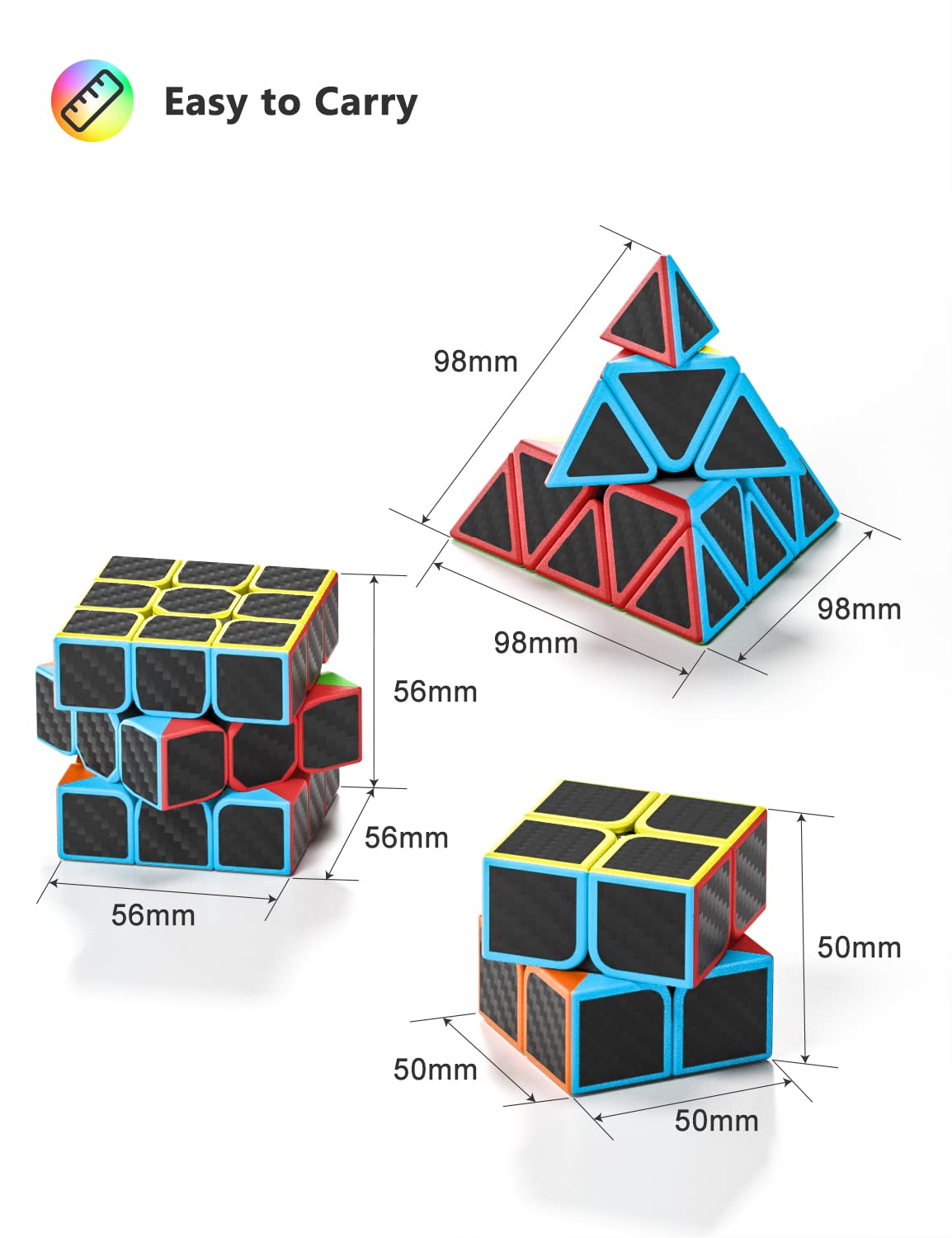 Vdealen Speed Cube Set – 2x2, 3x3 & Pyramid Carbon Fiber Puzzle Cubes