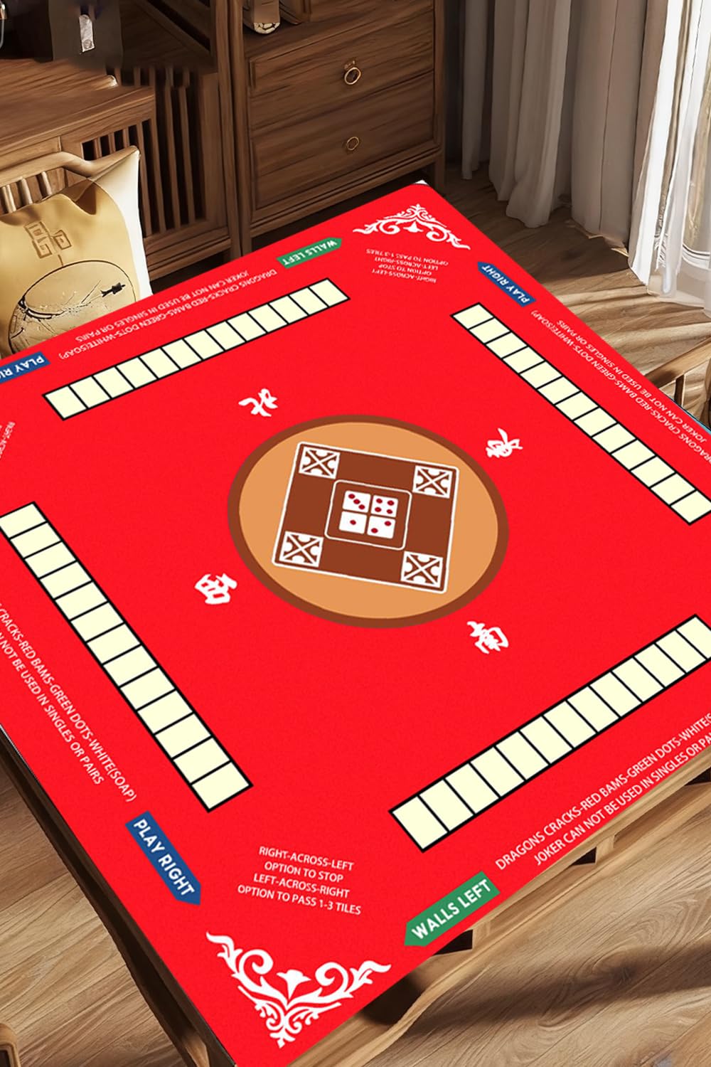 Vdisuaty Red Neoprene Mahjong Mat 31.5x31.5 Inch with Carry Bag and Dice - Anti-Slip, Waterproof, Foldable