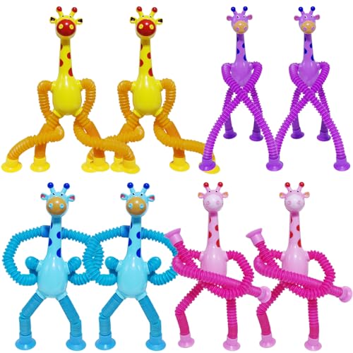 Veakeqe 8-Pack Telescopic Suction Cup Giraffe Fidget Toys - Sensory Pop Tubes for Kids Travel Easter Baskets Party Favors