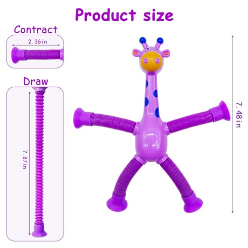 Veakeqe 8-Pack Telescopic Suction Cup Giraffe Fidget Toys - Sensory Pop Tubes for Kids Travel Easter Baskets Party Favors