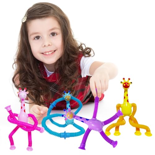 Veakeqe 8-Pack Telescopic Suction Cup Giraffe Fidget Toys - Sensory Pop Tubes for Kids Travel Easter Baskets Party Favors