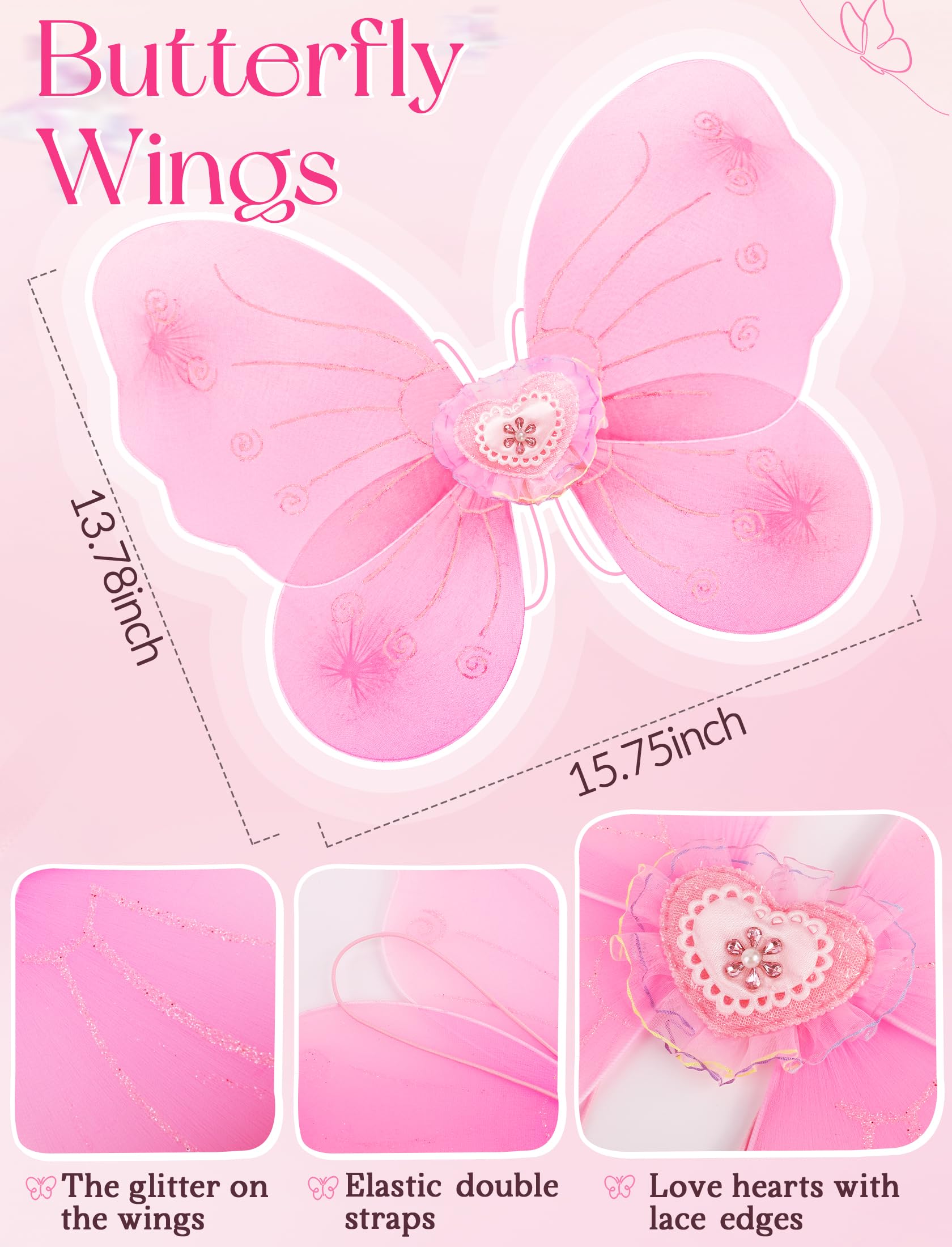 VEKDA 4-Pack Fairy Costume for Girls – Tutu Skirt, Wings, Headband, and Wand Set