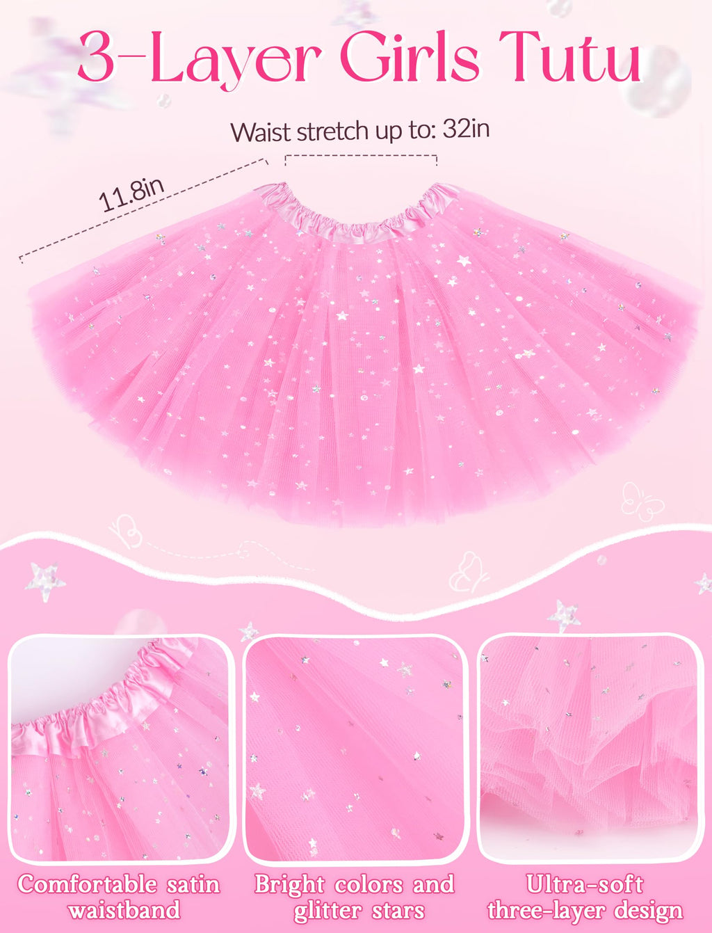 VEKDA 4-Pack Fairy Costume for Girls – Tutu Skirt, Wings, Headband, and Wand Set