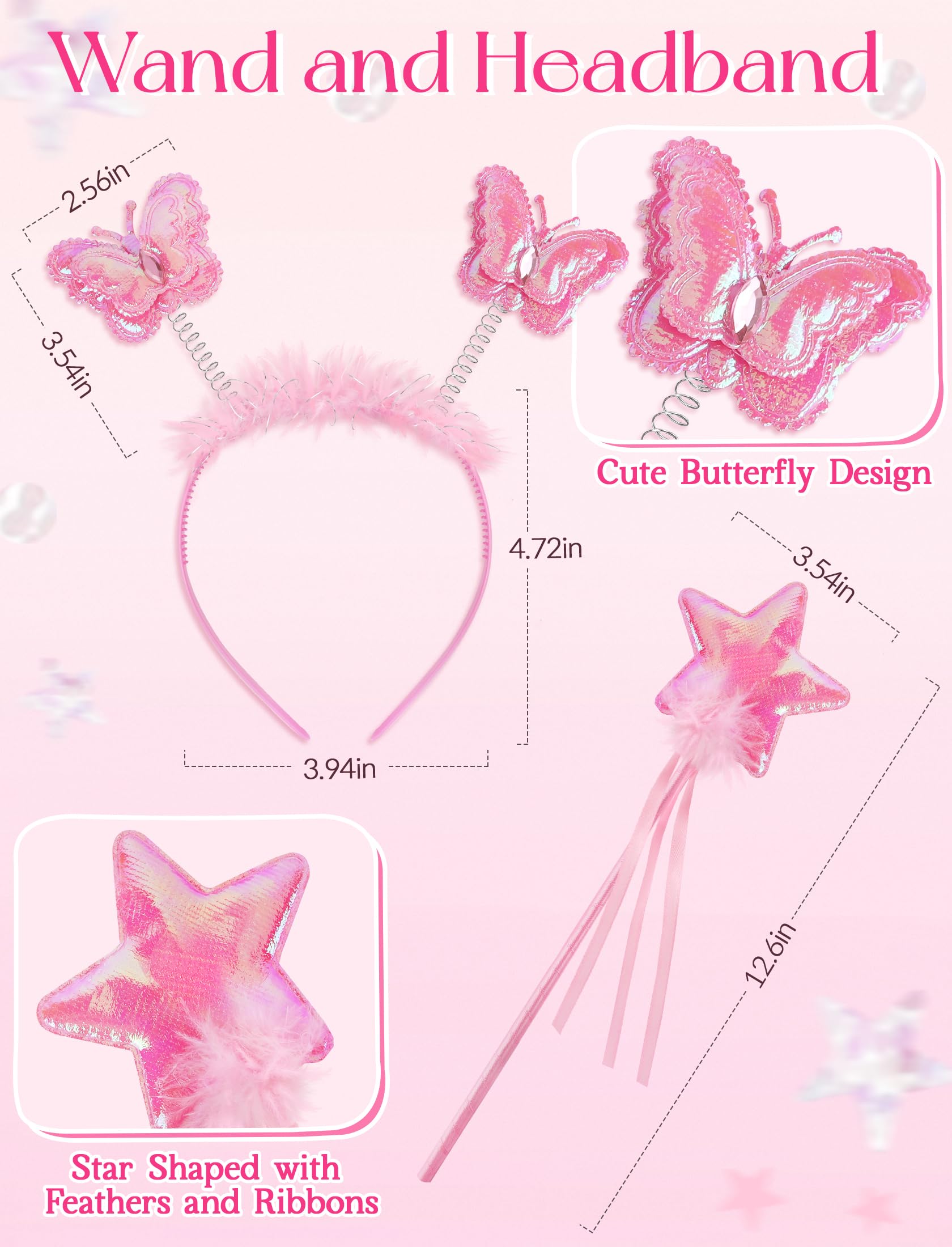 VEKDA 4-Pack Fairy Costume for Girls – Tutu Skirt, Wings, Headband, and Wand Set