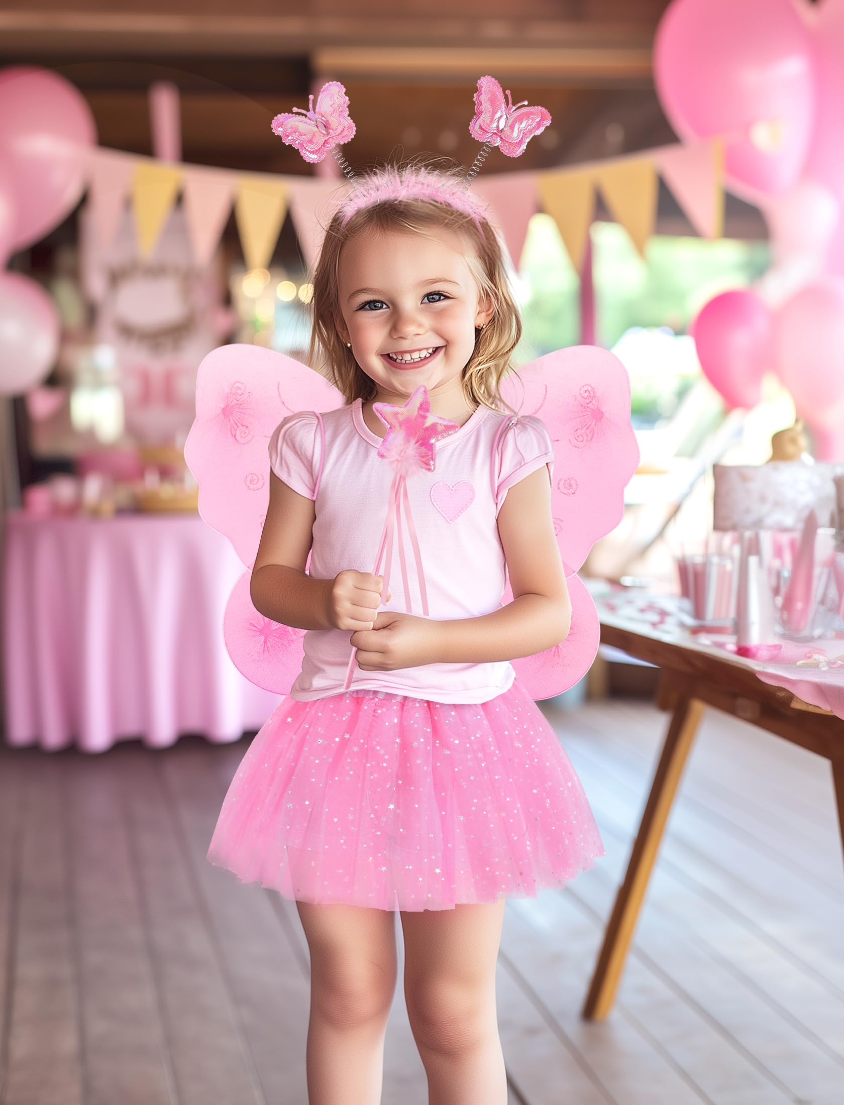 VEKDA 4-Pack Fairy Costume for Girls – Tutu Skirt, Wings, Headband, and Wand Set