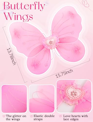 VEKDA 4-Pack Fairy Costume for Girls – Tutu Skirt, Wings, Headband, and Wand Set
