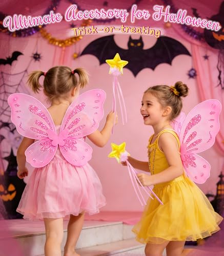 VEKDA Fairy Wings and Star Wand Set for Girls – Butterfly Costume Accessory for Dress-Up, Halloween, and Birthday Play