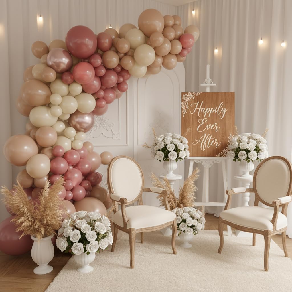 Vellax 146-Piece Dusty Pink, White Sand, Nude & Rose Gold Balloon Garland Arch Kit for Birthday, Baby Shower, Wedding & Gender Reveal