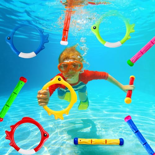Vellibring 10-Piece Pool Dive Toy Set – Colorful Sinking Sticks & Rings for Kids Summer Fun