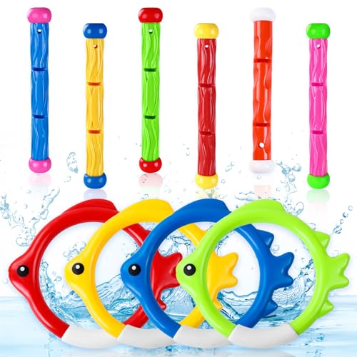 Vellibring 10-Piece Pool Dive Toy Set – Colorful Sinking Sticks & Rings for Kids Summer Fun