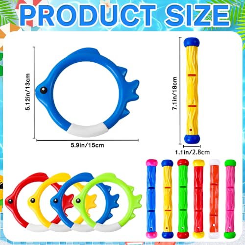 Vellibring 10-Piece Pool Dive Toy Set – Colorful Sinking Sticks & Rings for Kids Summer Fun
