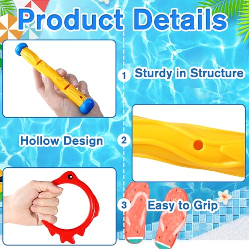 Vellibring 10-Piece Pool Dive Toy Set – Colorful Sinking Sticks & Rings for Kids Summer Fun