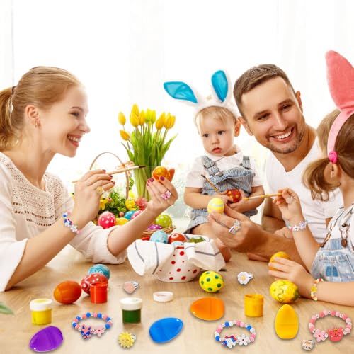 Vellibring 12 Prefilled Easter Eggs with 12 Bracelets & 12 Rings - Easter Basket Stuffers for Girls Kids Party Favors