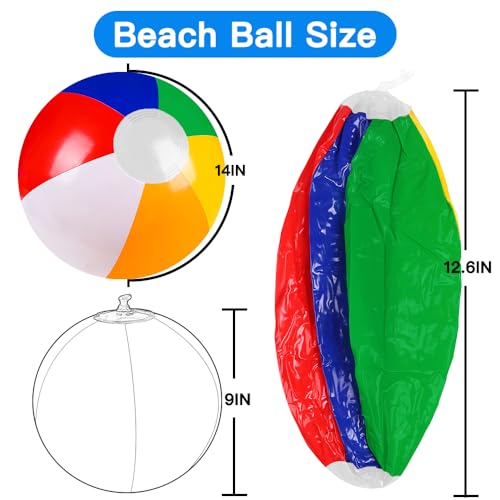 Vellibring 16-Pack 12-Inch Inflatable Beach Balls - Rainbow Pool Toys for Kids Summer Party Supplies