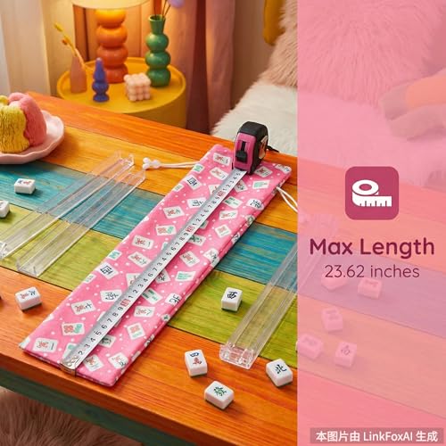 Velvet Drawstring Mahjong Rack Bag – Pink, Fits 4 Racks and Pushers, Mahjong Print Storage Pouch