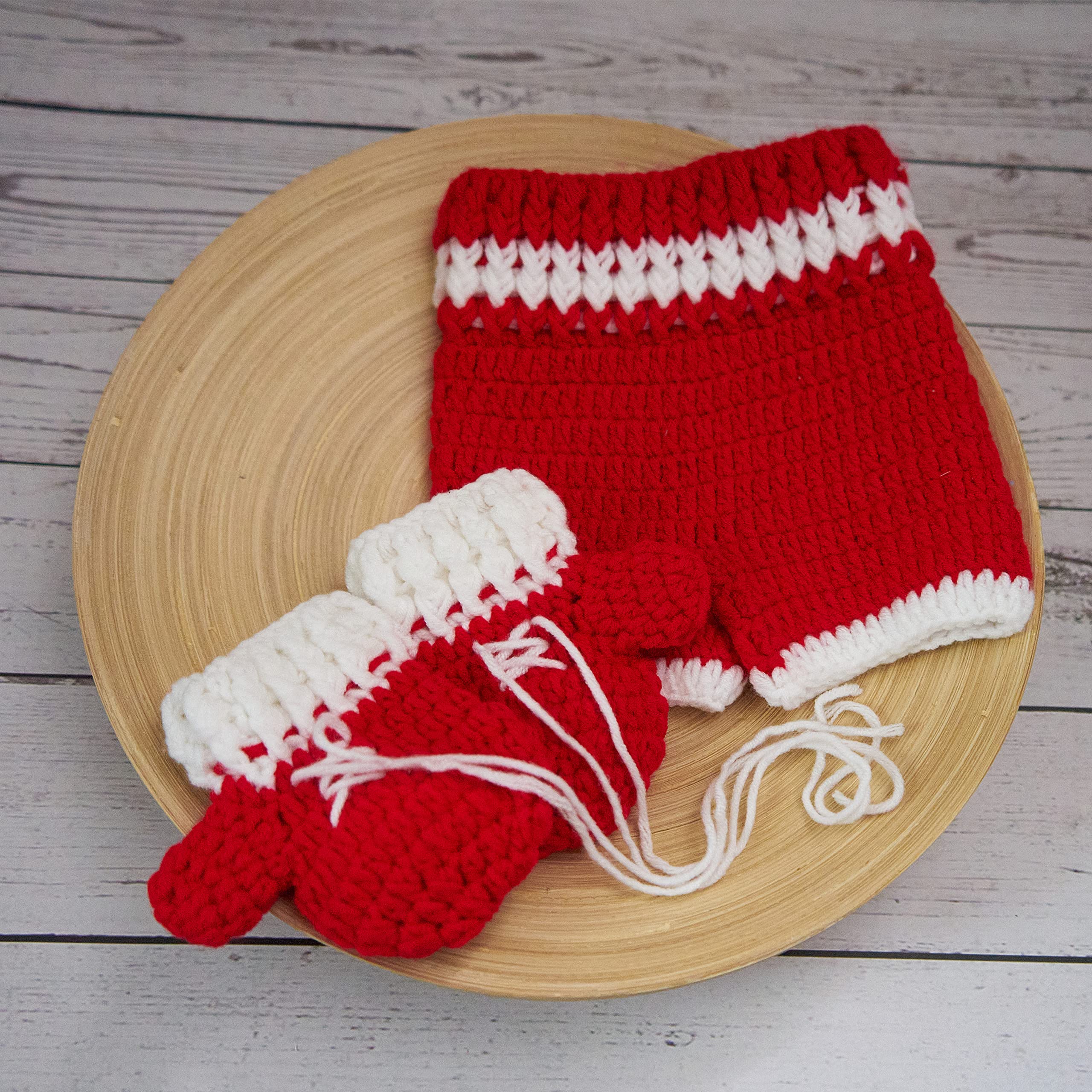 Vemonllas Newborn Crochet Boxing Gloves & Pants Set - Wool Knit Baby Photo Prop