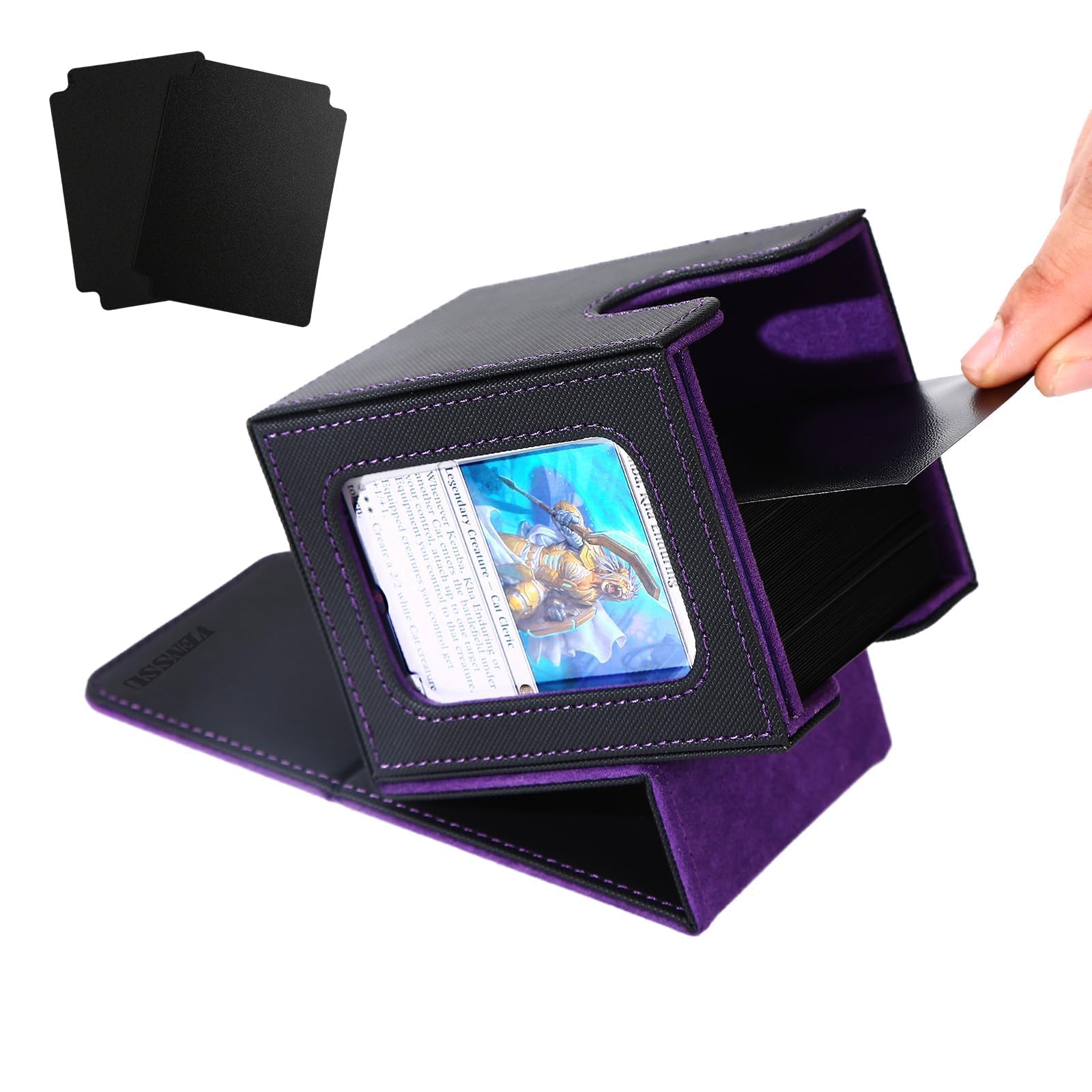 Venssu Commander Deck Box for MTG – Holds 100 Double-Sleeved Cards with Dividers and Toploader (Black & Purple)