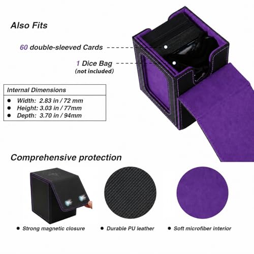 Venssu Commander Deck Box for MTG – Holds 100 Double-Sleeved Cards with Dividers and Toploader (Black & Purple)