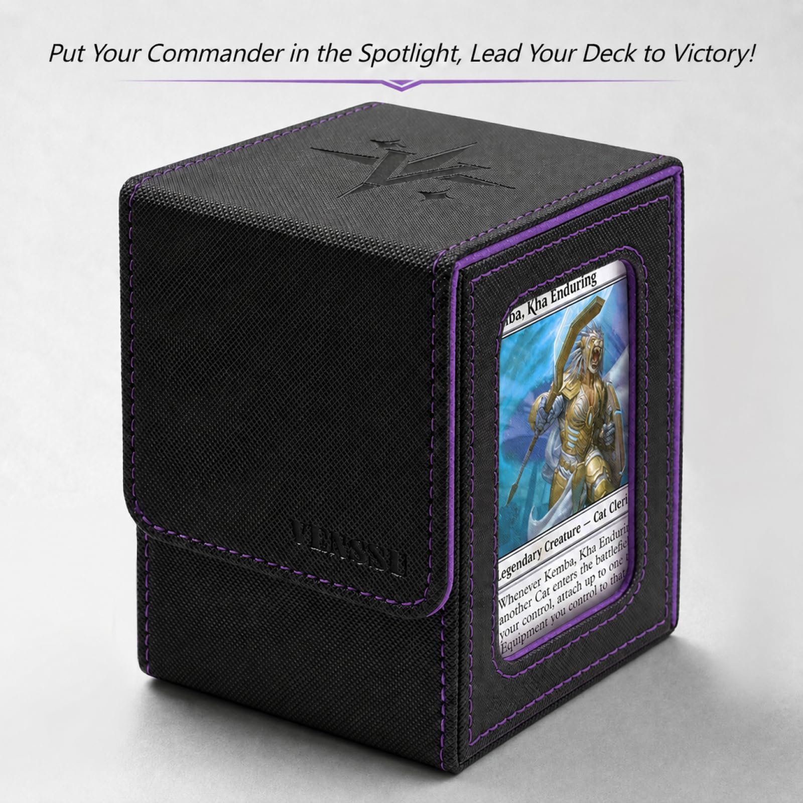 Venssu Commander Deck Box for MTG – Holds 100 Double-Sleeved Cards with Dividers and Toploader (Black & Purple)