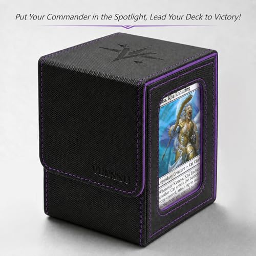 Venssu Commander Deck Box for MTG – Holds 100 Double-Sleeved Cards with Dividers and Toploader (Black & Purple)