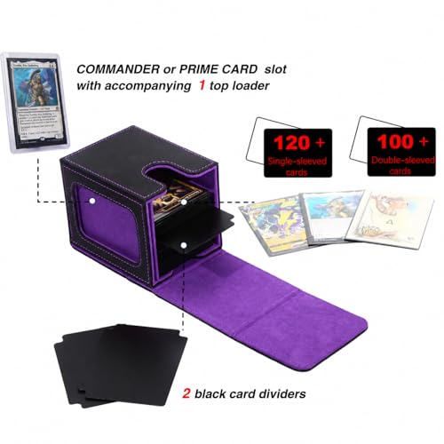 Venssu Commander Deck Box for MTG – Holds 100 Double-Sleeved Cards with Dividers and Toploader (Black & Purple)