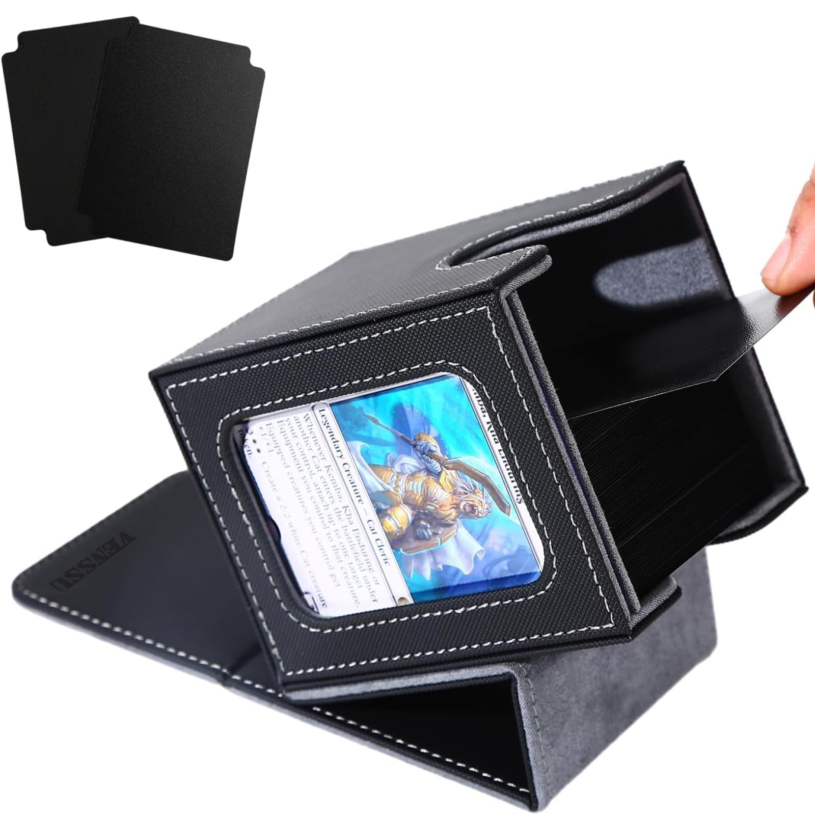 Venssu MTG Commander Deck Box – Fits 100 Double-Sleeved Cards, PU Leather, with Window Display and Dividers