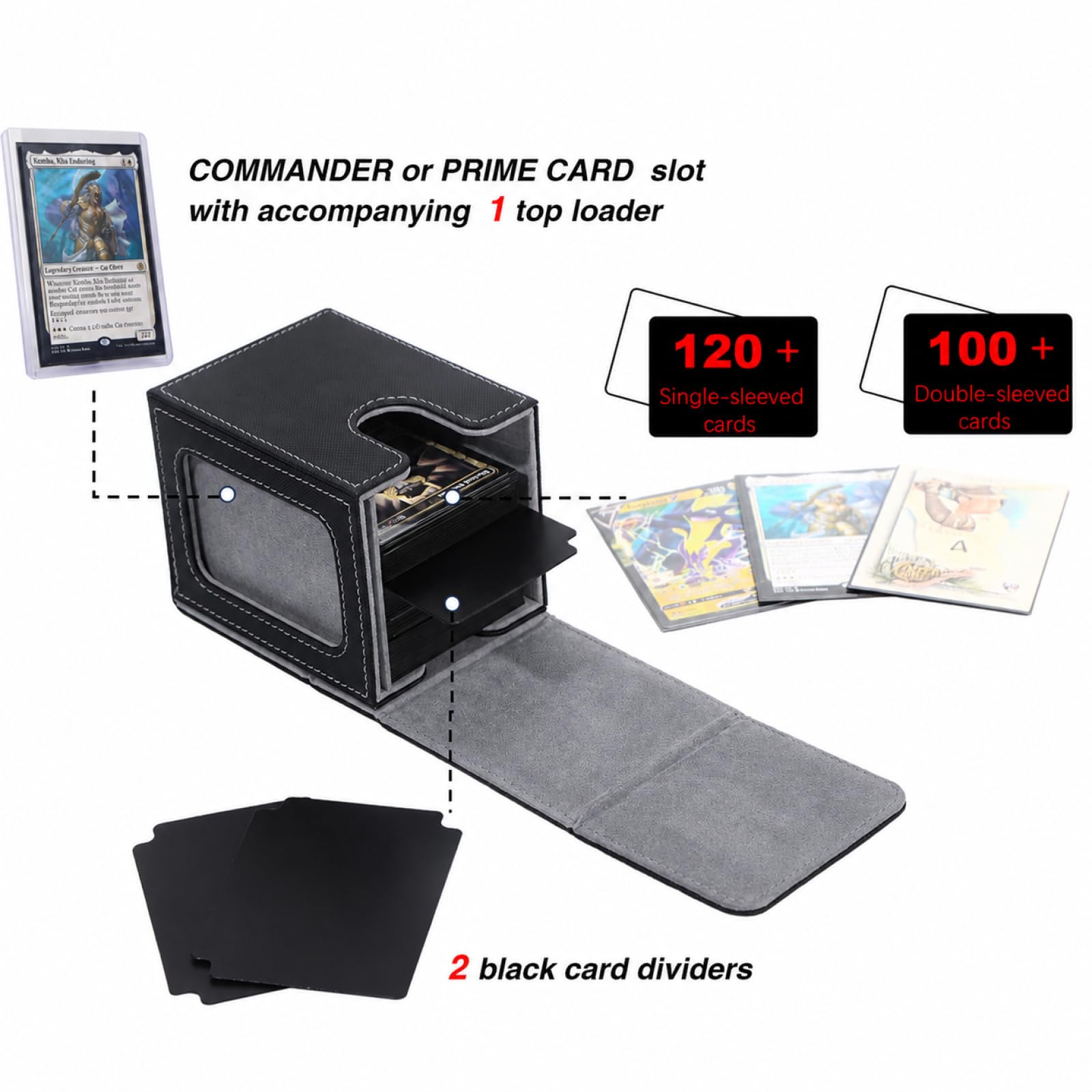 Venssu MTG Commander Deck Box – Fits 100 Double-Sleeved Cards, PU Leather, with Window Display and Dividers
