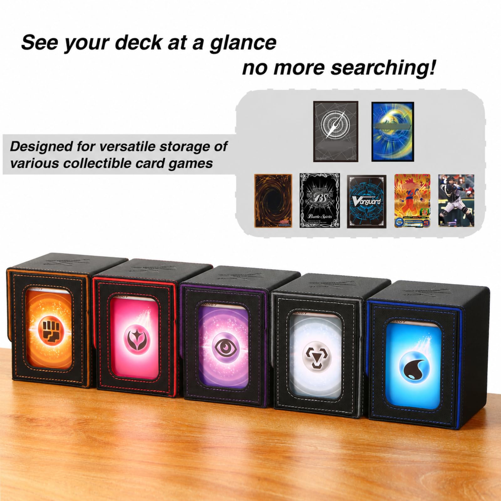 Venssu MTG Commander Deck Box – Fits 100 Double-Sleeved Cards, PU Leather, with Window Display and Dividers