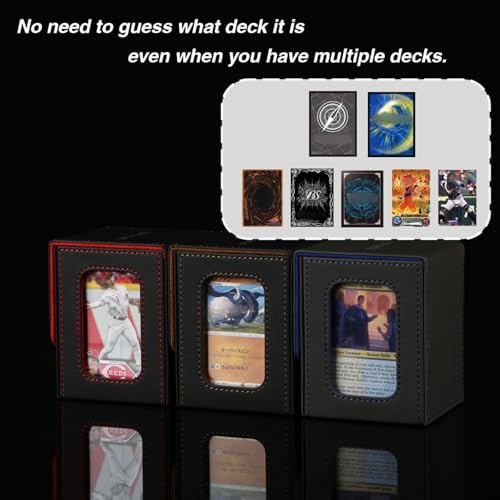 Venssu MTG Commander Deck Box – Holds 100 Double-Sleeved Cards, PU Leather, with 2 Dividers & Toploader (Black/Red)