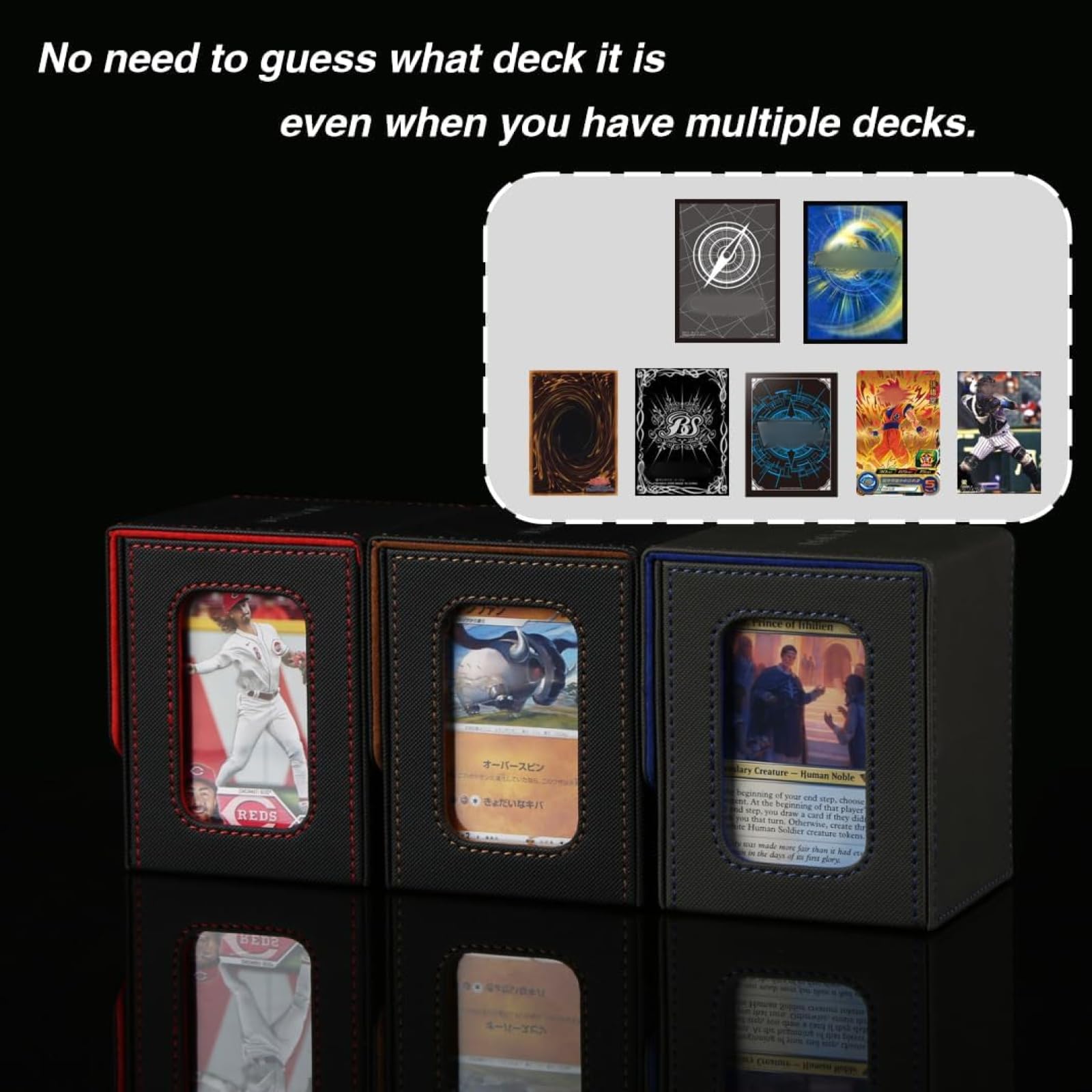 Venssu MTG Commander Deck Box – Holds 100 Double-Sleeved Cards, PU Leather, with 2 Dividers & Toploader (Black/Red)