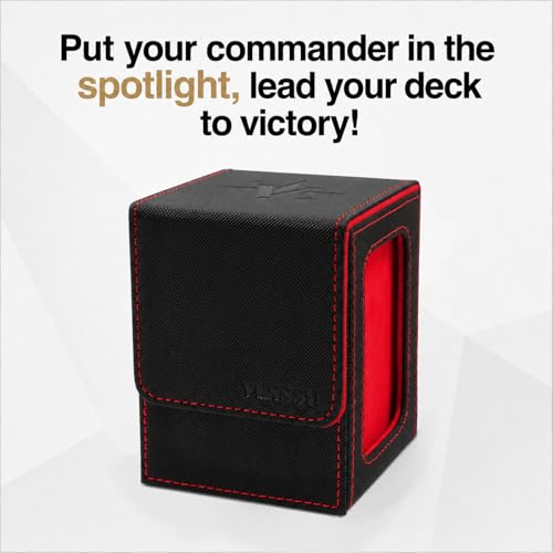 Venssu MTG Commander Deck Box – Holds 100 Double-Sleeved Cards, PU Leather, with 2 Dividers & Toploader (Black/Red)