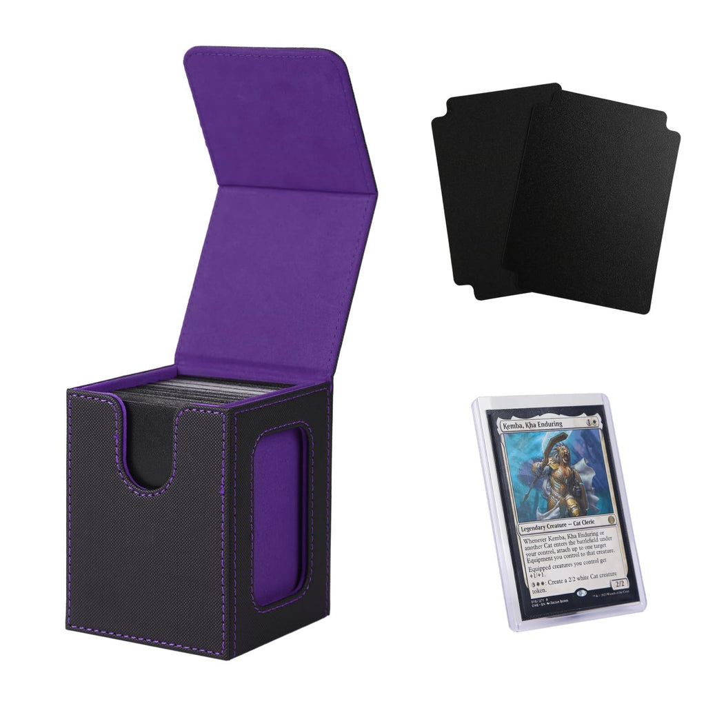 Venssu MTG Deck Box with Commander Display Slot – Patented, Fits 100+ Double-Sleeved Cards, Includes Dividers & Toploader (Black & Purple)