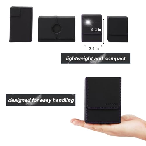 Venssu MTG Deck Box with Commander Display Slot – Patented, Fits 100+ Double-Sleeved Cards, Includes Dividers & Toploader (Black & Purple)
