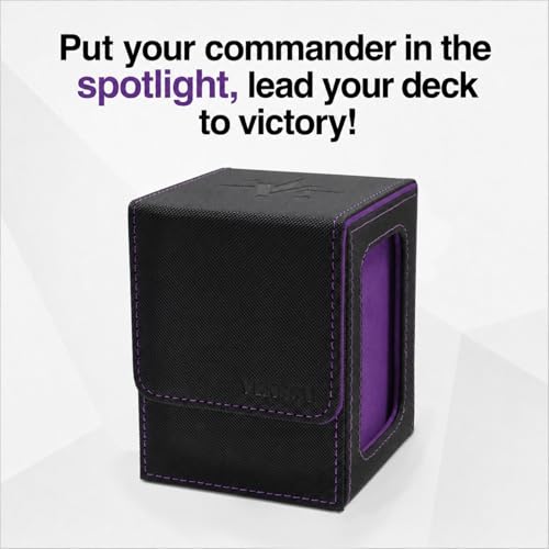 Venssu MTG Deck Box with Commander Display Slot – Patented, Fits 100+ Double-Sleeved Cards, Includes Dividers & Toploader (Black & Purple)