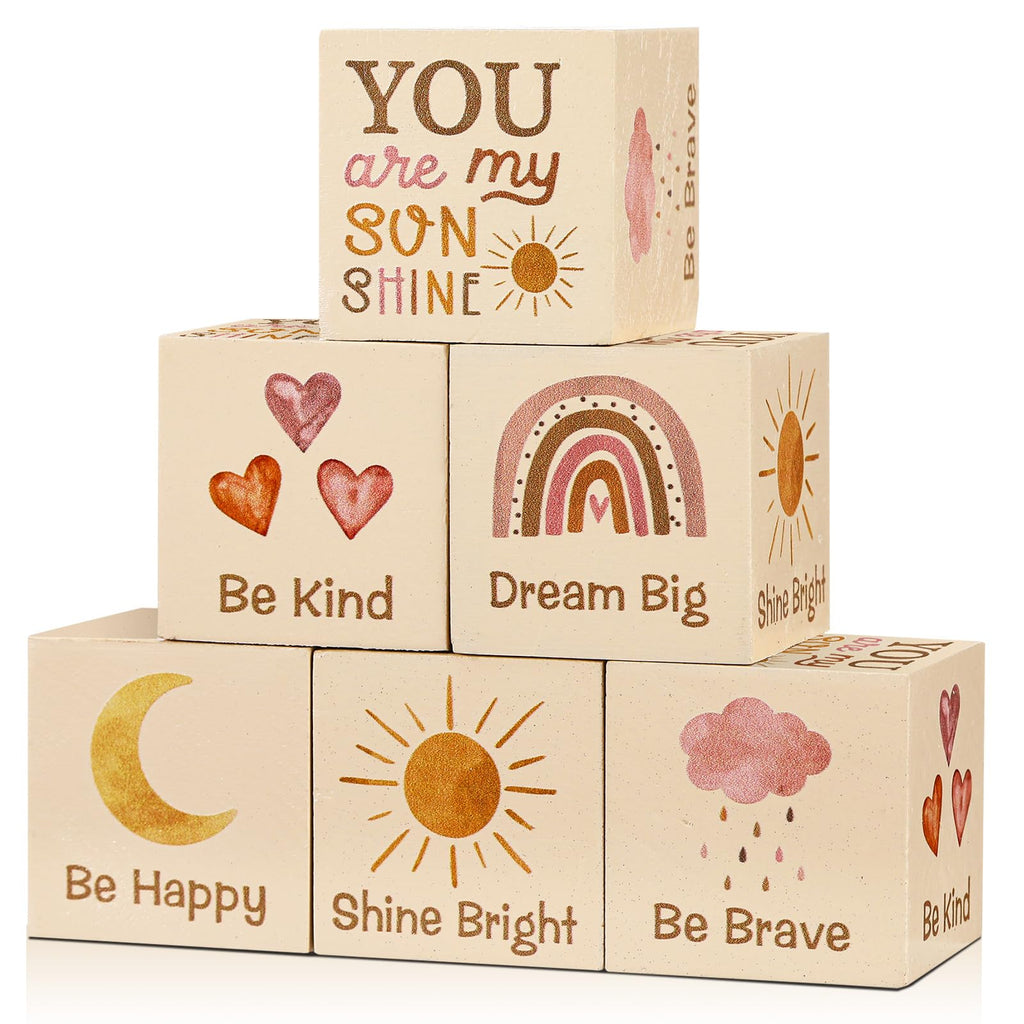 Vertintong 6-Piece Boho Rainbow Wooden Blocks for Nursery Shelf Decor