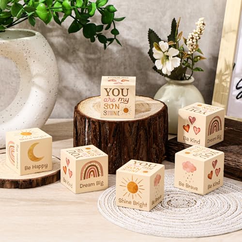 Vertintong 6-Piece Boho Rainbow Wooden Blocks for Nursery Shelf Decor