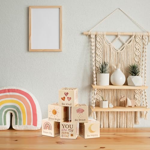 Vertintong 6-Piece Boho Rainbow Wooden Blocks for Nursery Shelf Decor