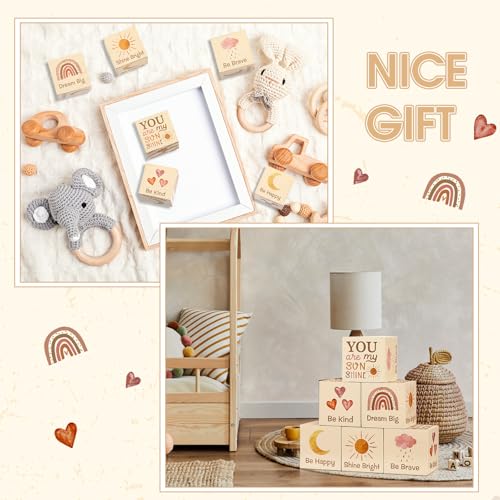 Vertintong 6-Piece Boho Rainbow Wooden Blocks for Nursery Shelf Decor