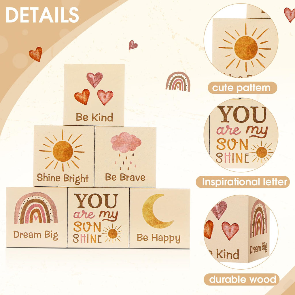 Vertintong 6-Piece Boho Rainbow Wooden Blocks for Nursery Shelf Decor