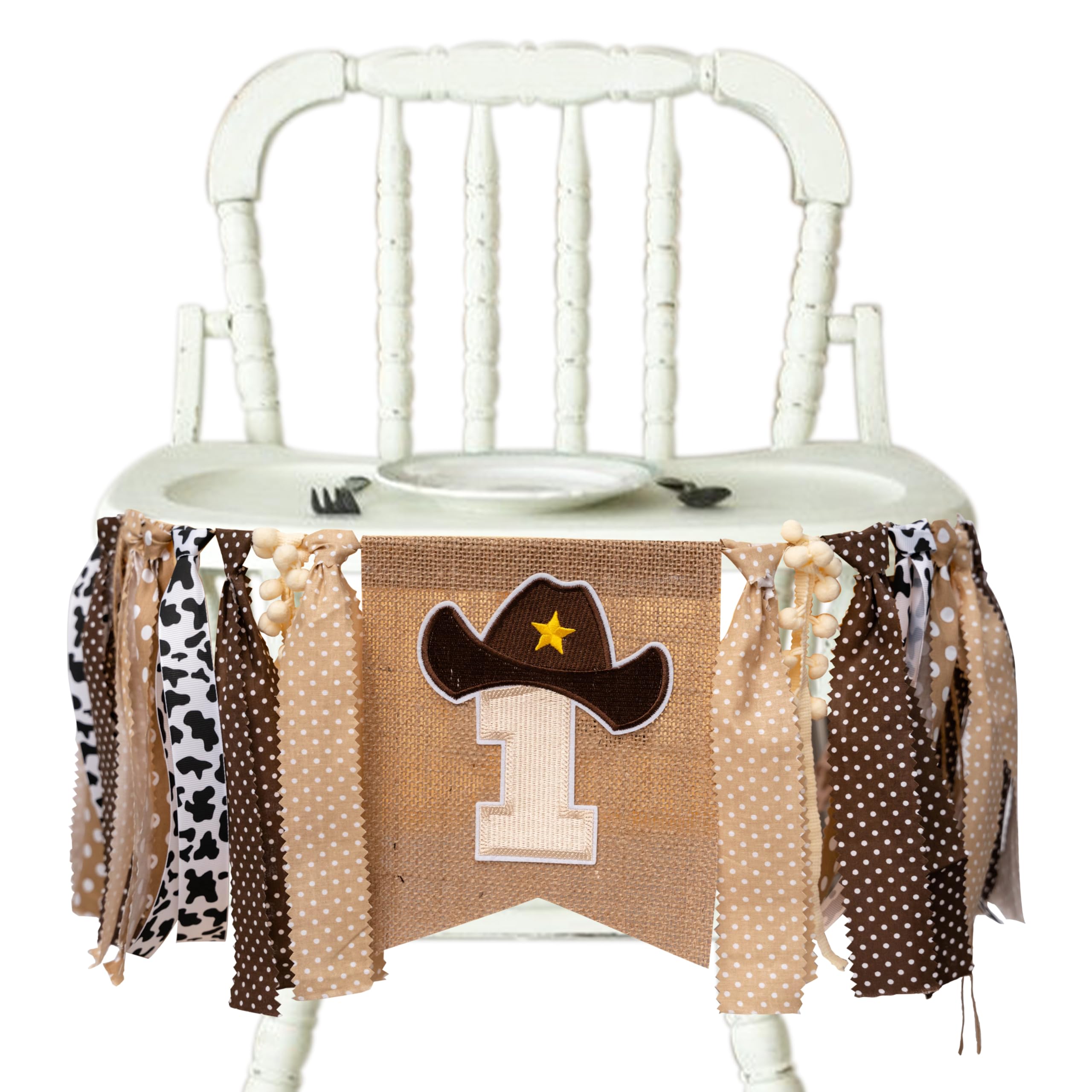 Vgaruint Cowboy Rodeo 1st Birthday High Chair Banner - Western Party Decor with Embroidered Number 1 and Cowboy Hat